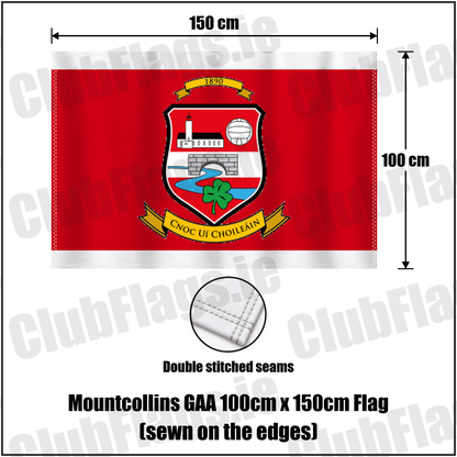 Mountcollins GAA 100cm x 150cm Flag (sewn on the edges), featuring the club crest and red and white colours; County Limerick GAA. ClubFlags.ie.