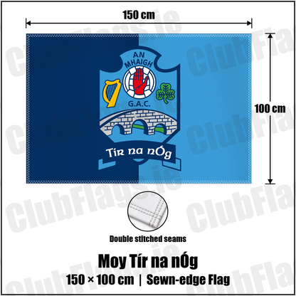 Moy Tír na nÓg 100cm x 150cm Flag (sewn on the edges) with the club crest and colours, Tyrone GAA - ClubFlags.ie