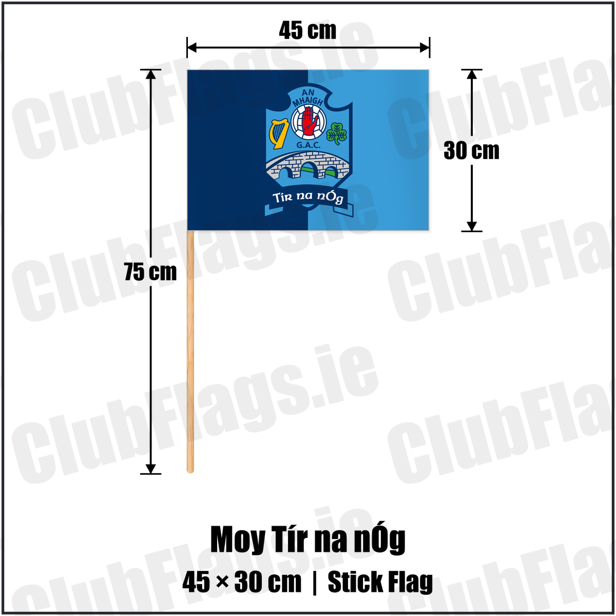 Moy Tír na nÓg 30cm x 45cm Stick Flag with the club crest and colours, Tyrone GAA - ClubFlags.ie