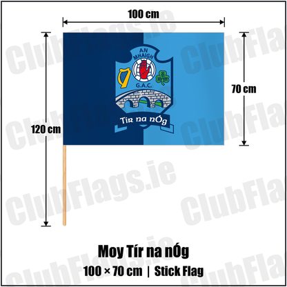 Moy Tír na nÓg 70cm x 100cm Stick Flag with the club crest and colours, Tyrone GAA - ClubFlags.ie
