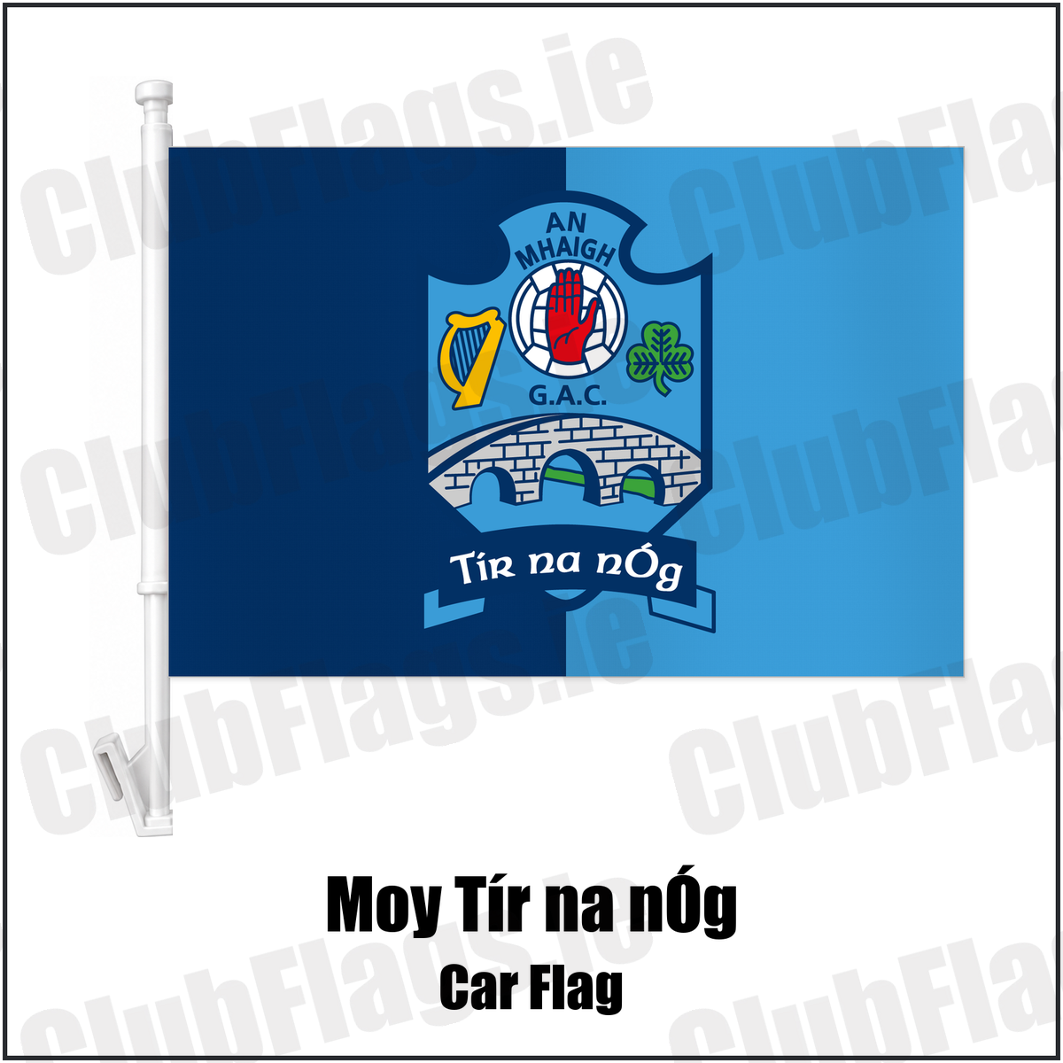 Moy Tír na nÓg Car Flag with the club crest and colours, Tyrone GAA - ClubFlags.ie