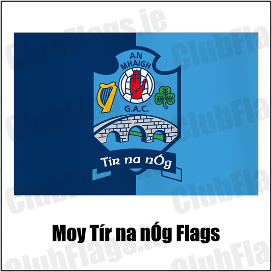 Moy Tír na nÓg Flags with the club crest and colours, Tyrone GAA - ClubFlags.ie
