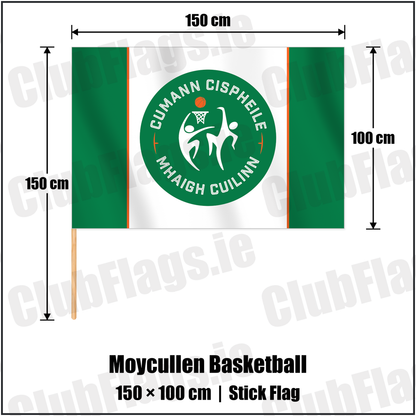 Moycullen Basketball 100cm x 150cm Stick Flag with the verified club crest and colours, Galway Basketball - ClubFlags.ie