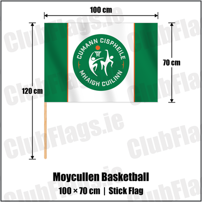 Moycullen Basketball 70cm x 100cm Stick Flag with the verified club crest and colours, Galway Basketball - ClubFlags.ie