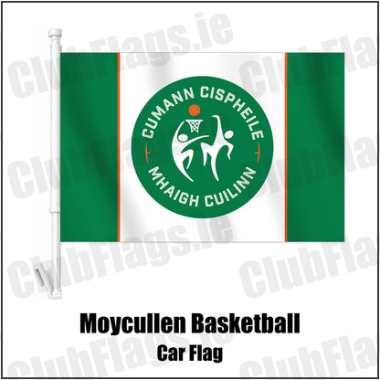 Moycullen Basketball Car Flag with the verified club crest and colours, Galway Basketball - ClubFlags.ie