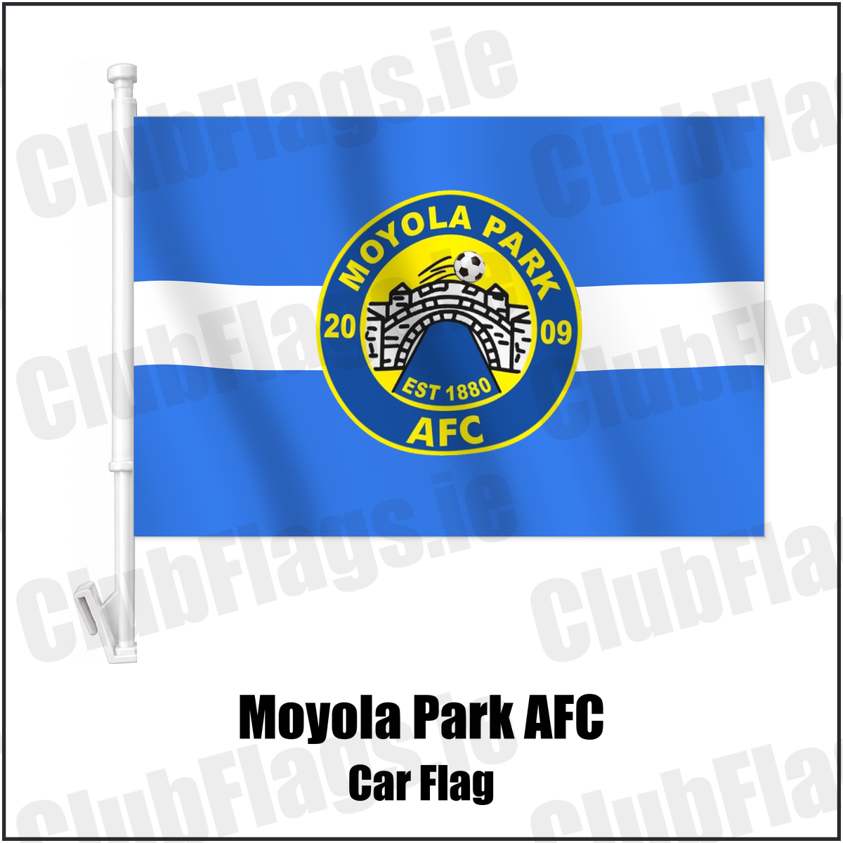 Moyola Park AFC Car Flag with the verified club crest and colours, Derry Football - ClubFlags.ie