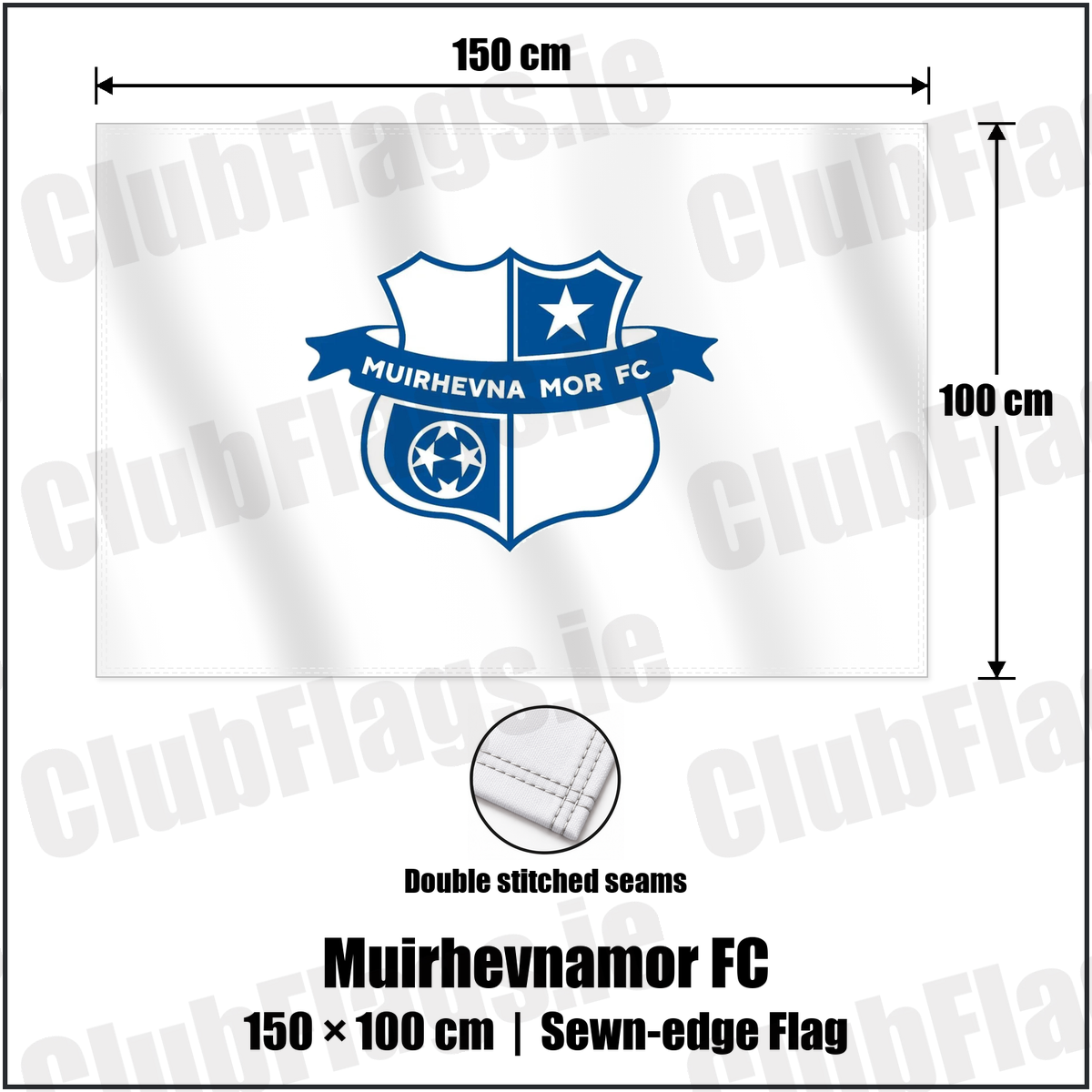 Muirhevnamor FC 100cm x 150cm Flag (sewn on the edges) with the club crest and colours, Louth Football - ClubFlags.ie