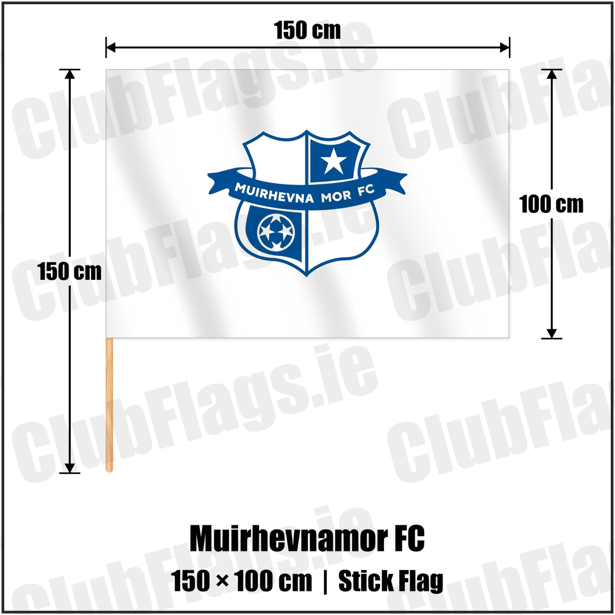 Muirhevnamor FC 100cm x 150cm Stick Flag with the club crest and colours, Louth Football - ClubFlags.ie