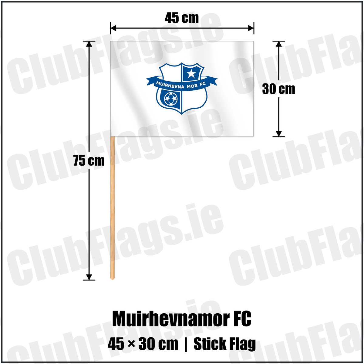 Muirhevnamor FC 30cm x 45cm Stick Flag with the club crest and colours, Louth Football - ClubFlags.ie