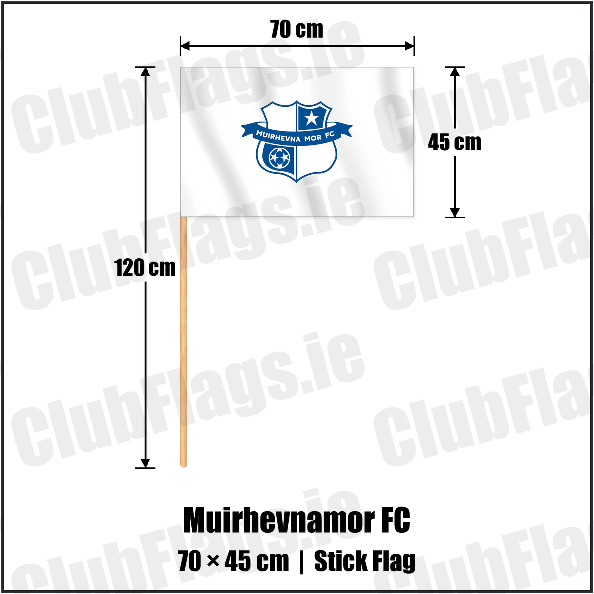 Muirhevnamor FC 45cm x 70cm Stick Flag with the club crest and colours, Louth Football - ClubFlags.ie
