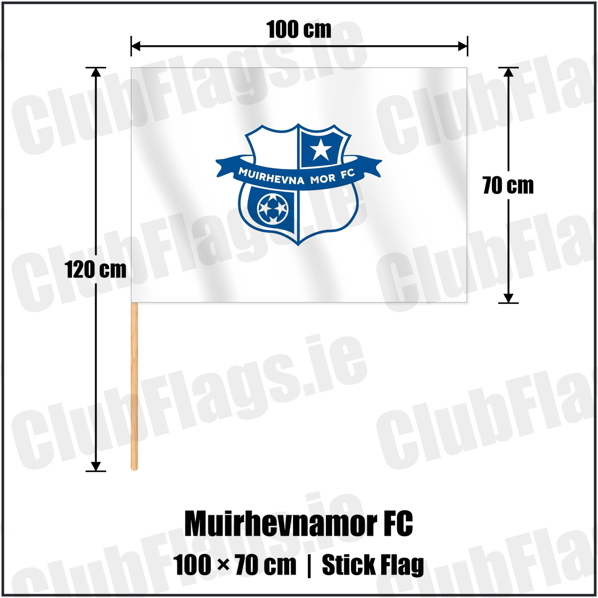 Muirhevnamor FC 70cm x 100cm Stick Flag with the club crest and colours, Louth Football - ClubFlags.ie