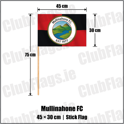 Mullinahone FC 30cm x 45cm Stick Flag with the verified club crest and colours, Tipperary Football - ClubFlags.ie