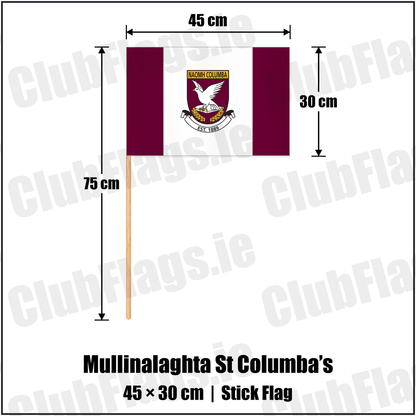 Mullinalaghta St Columba’s 30cm x 45cm Stick Flag with the club crest and colours, Longford GAA - ClubFlags.ie