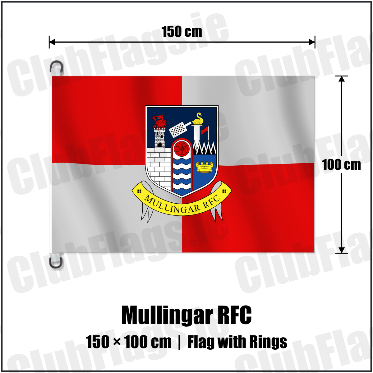 Mullingar RFC 150cm x 100cm Flag Pole Flag with Rings with the club crest and colours, Westmeath Rugby - ClubFlags.ie