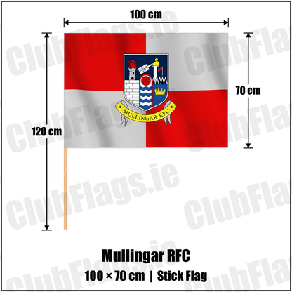 Mullingar RFC 70cm x 100cm Stick Flag with the club crest and colours, Westmeath Rugby - ClubFlags.ie