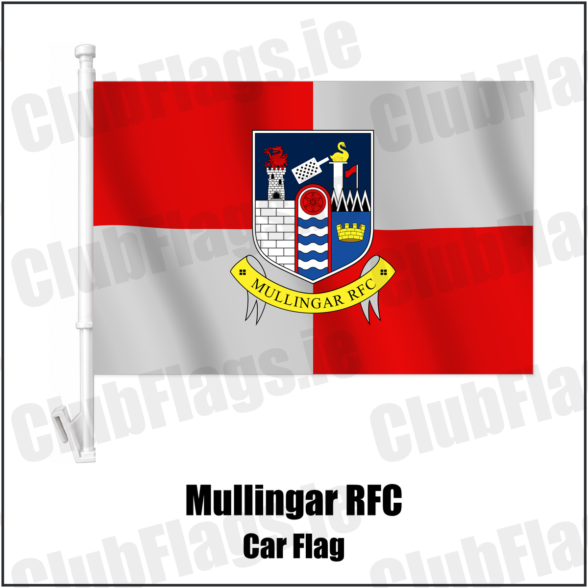 Mullingar RFC Car Flag with the club crest and colours, Westmeath Rugby - ClubFlags.ie