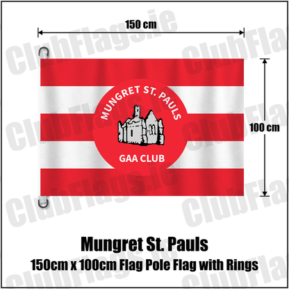 Mungret St. Pauls 150cm x 100cm Flag Pole Flag with Rings, featuring the club crest and red and white colours; County Limerick GAA. ClubFlags.ie.