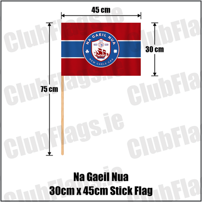 Na Gaeil Nua 30cm x 45cm Stick Flag, featuring the club crest and red and blue and white colours; County Dublin GAA. ClubFlags.ie.