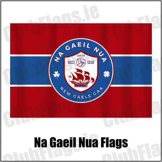 Na Gaeil Nua Flags, featuring the club crest and red and blue and white colours; County Dublin GAA. ClubFlags.ie.