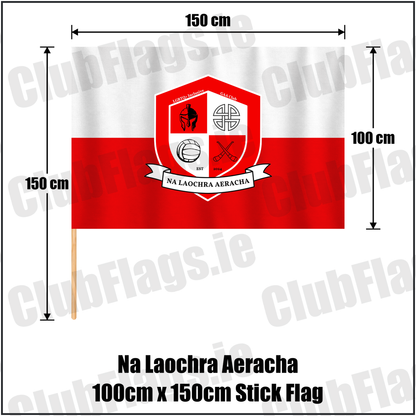 Na Laochra Aeracha 100cm x 150cm Stick Flag, featuring the club crest and white and red colours; County Cork GAA. ClubFlags.ie.