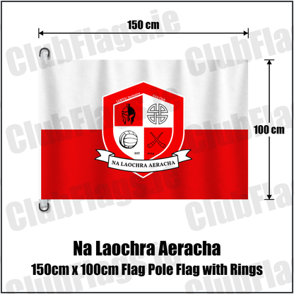 Na Laochra Aeracha 150cm x 100cm Flag Pole Flag with Rings, featuring the club crest and white and red colours; County Cork GAA. ClubFlags.ie.