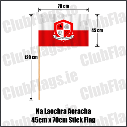 Na Laochra Aeracha 45cm x 70cm Stick Flag, featuring the club crest and white and red colours; County Cork GAA. ClubFlags.ie.