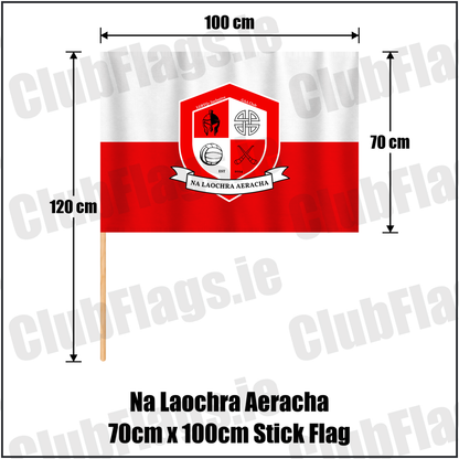 Na Laochra Aeracha 70cm x 100cm Stick Flag, featuring the club crest and white and red colours; County Cork GAA. ClubFlags.ie.