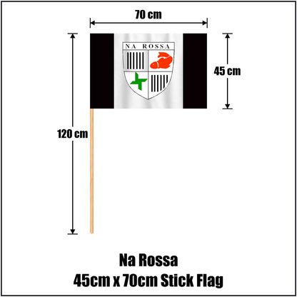 Na Rossa 45cm x 70cm Stick Flag, featuring the club crest and black and white colours; County Donegal GAA. ClubFlags.ie.
