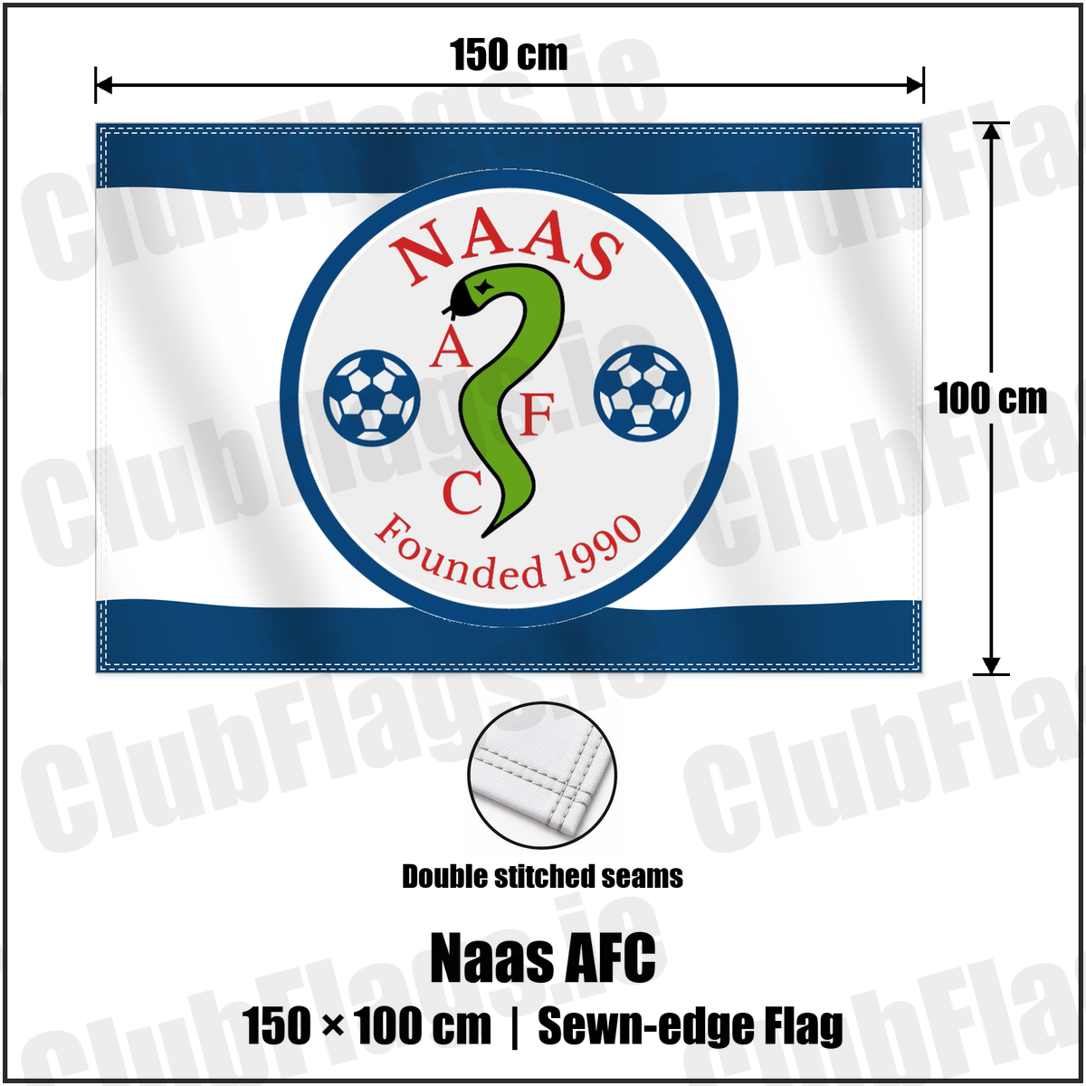 Naas AFC 100cm x 150cm Flag (sewn on the edges) with the club crest and colours, Kildare Football - ClubFlags.ie