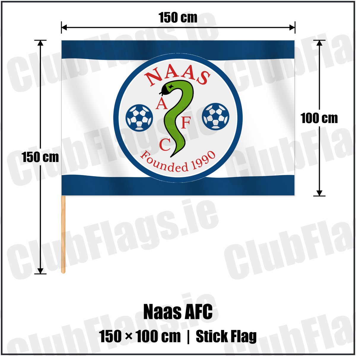 Naas AFC 100cm x 150cm Stick Flag with the club crest and colours, Kildare Football - ClubFlags.ie