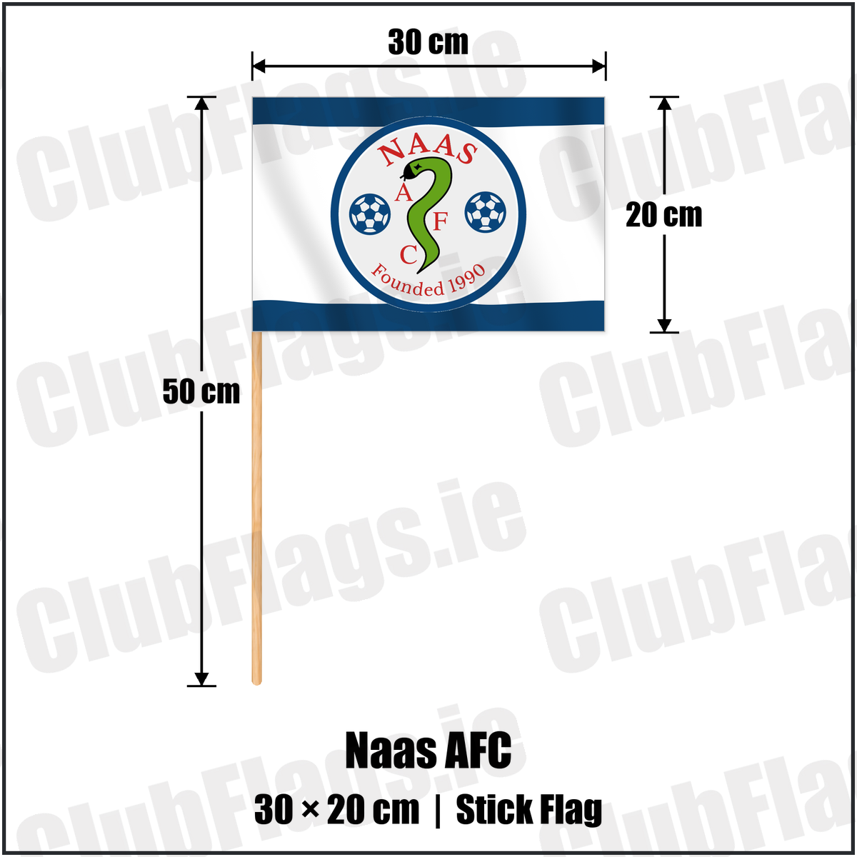 Naas AFC 20cm x 30cm Stick Flag with the club crest and colours, Kildare Football - ClubFlags.ie