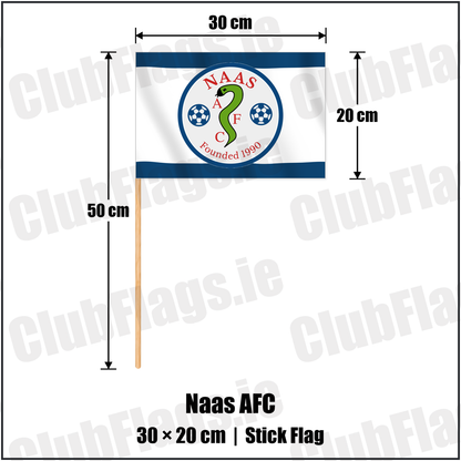 Naas AFC 20cm x 30cm Stick Flag with the club crest and colours, Kildare Football - ClubFlags.ie