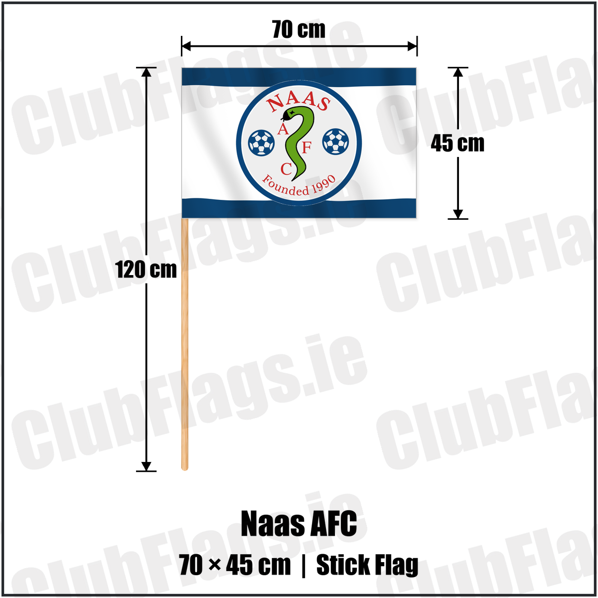 Naas AFC 45cm x 70cm Stick Flag with the club crest and colours, Kildare Football - ClubFlags.ie