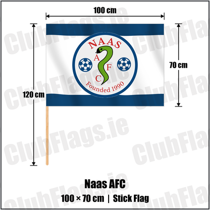 Naas AFC 70cm x 100cm Stick Flag with the club crest and colours, Kildare Football - ClubFlags.ie