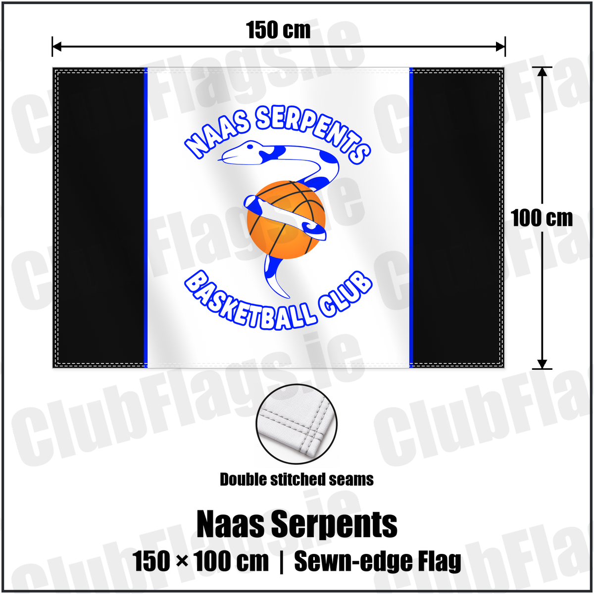 Naas Serpents 100cm x 150cm Flag (sewn on the edges) with the club crest and colours, Kildare Basketball - ClubFlags.ie