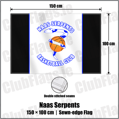 Naas Serpents 100cm x 150cm Flag (sewn on the edges) with the club crest and colours, Kildare Basketball - ClubFlags.ie