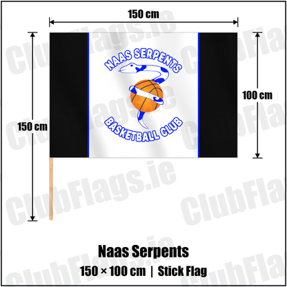 Naas Serpents 100cm x 150cm Stick Flag with the club crest and colours, Kildare Basketball - ClubFlags.ie