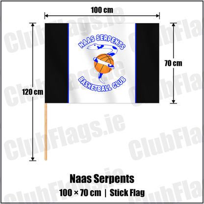 Naas Serpents 70cm x 100cm Stick Flag with the club crest and colours, Kildare Basketball - ClubFlags.ie
