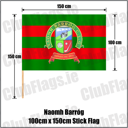 Naomh Barróg 100cm x 150cm Stick Flag, featuring the club crest and green and red colours; County Dublin GAA. ClubFlags.ie.
