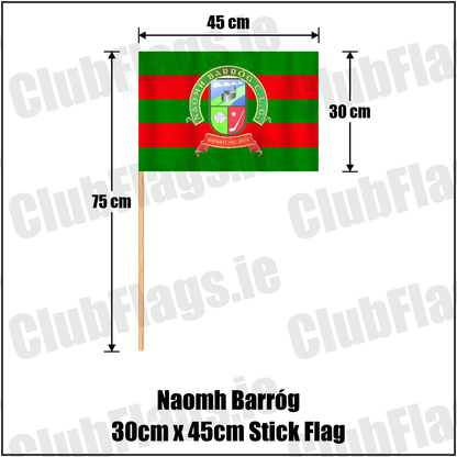 Naomh Barróg 30cm x 45cm Stick Flag, featuring the club crest and green and red colours; County Dublin GAA. ClubFlags.ie.