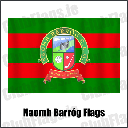Naomh Barróg Flags, featuring the club crest and green and red colours; County Dublin GAA. ClubFlags.ie.