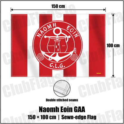 Naomh Eoin GAA 100cm x 150cm Flag (sewn on the edges) with the verified club crest and colours, Clare GAA - ClubFlags.ie
