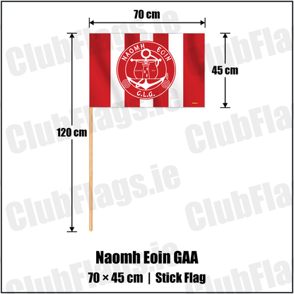 Naomh Eoin GAA 45cm x 70cm Stick Flag with the verified club crest and colours, Clare GAA - ClubFlags.ie