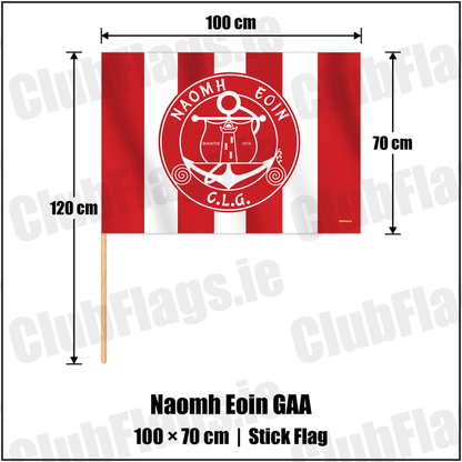 Naomh Eoin GAA 70cm x 100cm Stick Flag with the verified club crest and colours, Clare GAA - ClubFlags.ie