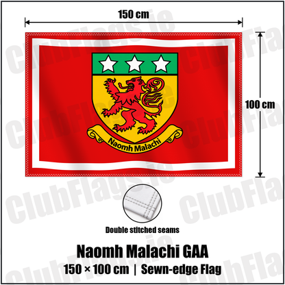 Naomh Malachi GAA 100cm x 150cm Flag (sewn on the edges) with the club crest and colours, Louth GAA - ClubFlags.ie