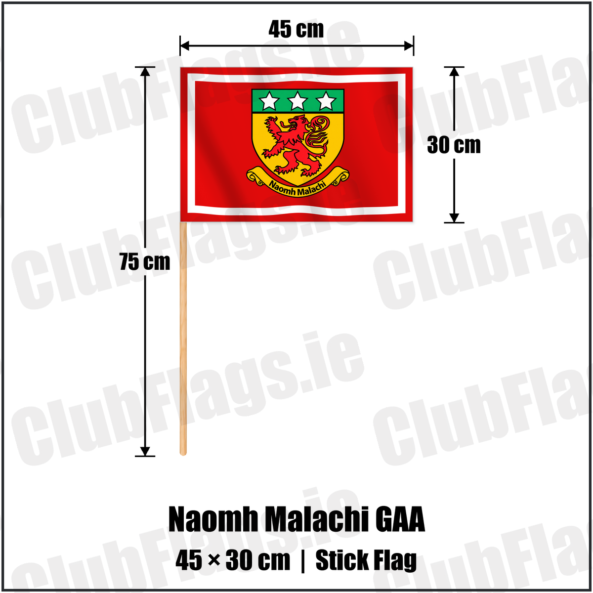Naomh Malachi GAA 30cm x 45cm Stick Flag with the club crest and colours, Louth GAA - ClubFlags.ie