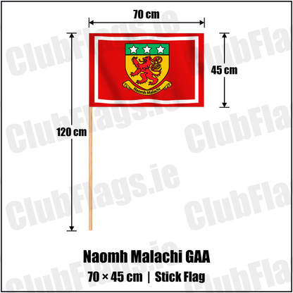 Naomh Malachi GAA 45cm x 70cm Stick Flag with the club crest and colours, Louth GAA - ClubFlags.ie