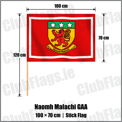 Naomh Malachi GAA 70cm x 100cm Stick Flag with the club crest and colours, Louth GAA - ClubFlags.ie