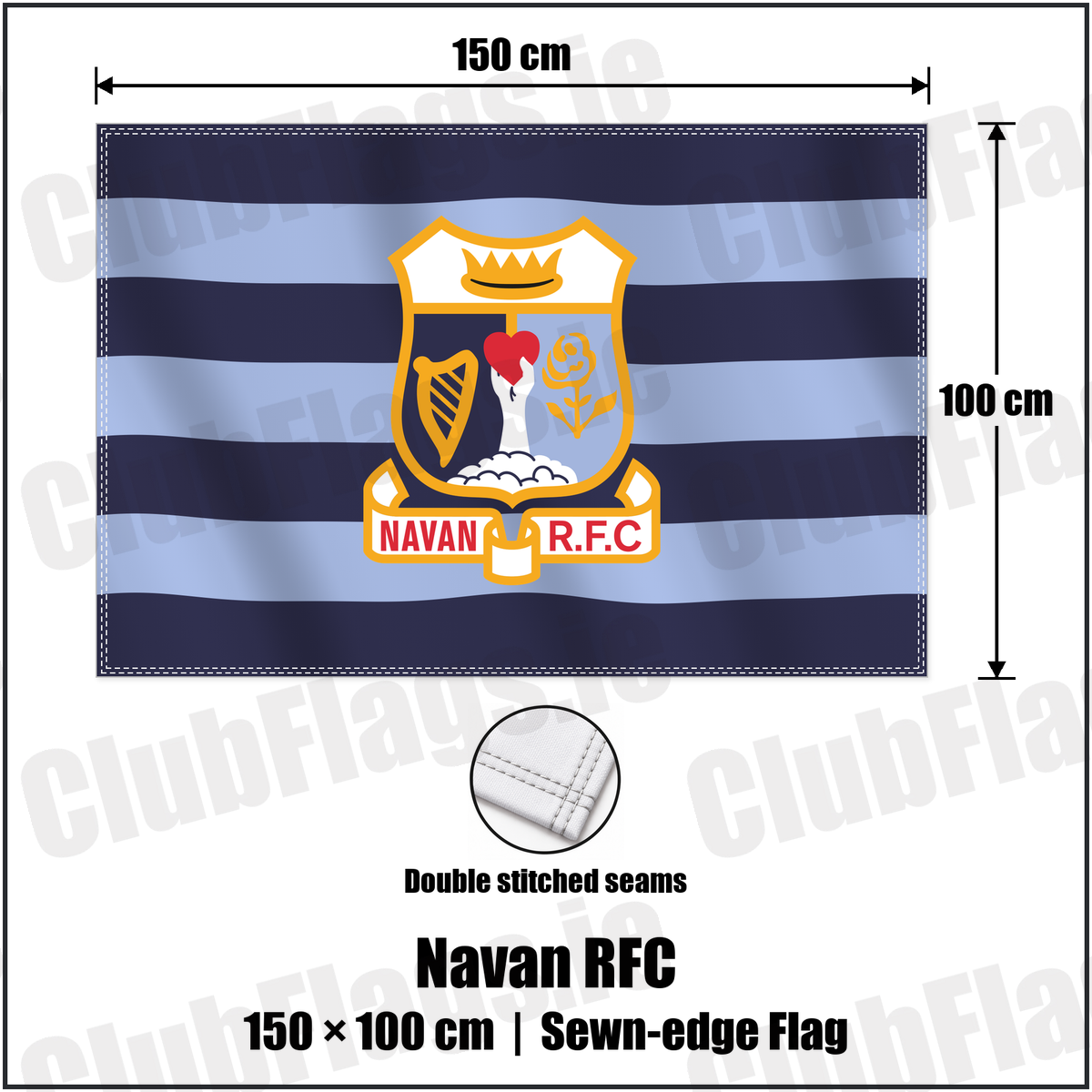 Navan RFC 100cm x 150cm Flag (sewn on the edges) with the club crest and colours, Meath Rugby - ClubFlags.ie