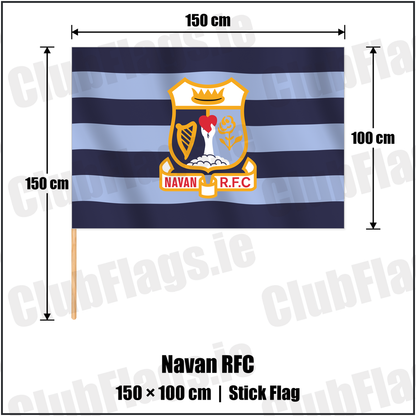 Navan RFC 100cm x 150cm Stick Flag with the club crest and colours, Meath Rugby - ClubFlags.ie
